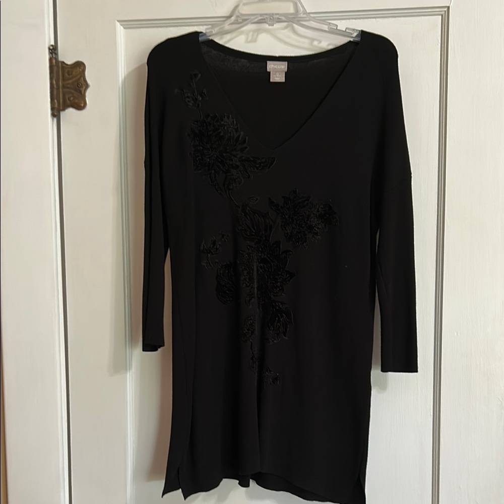 Chico's Black Asymmetrical Embellished 3/4 Sleeve Tunic